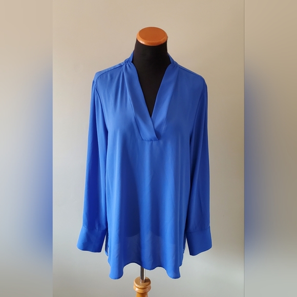 LAURA Women's 14 Electric Blue Semi Sheer V Neckline Blouse Tunic - Picture 1 of 9